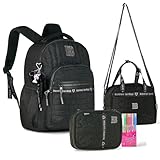 Rebecca Bonbon Kit Escolar, Conjunto com Mochila, Lancheira e Estojo, Acessório Escolar Infantil com Canetas Coloridas, Chaveiro Decorativo, Material Resistente (Preto)