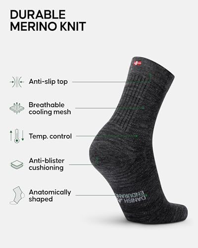 DANISH ENDURANCE Hiking Socks, Warm Merino Wool Walking Socks with Lightweight Anti Blister Cushioning for Winter, for Men & Women, Unisex, 3 or 5-Pack