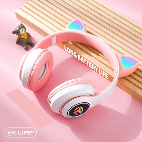 Image of Tubes- Wireless /Wired Bluetooth Kids Headphones with 105dB Safe and Upto 30 Hours Play Time, 800 mAh Battery for for Girls /Boys Gifts Cat Ear Online Learning School (Pink)