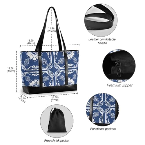 Chinese Blue and White Porcelain Style Large Capacity laptop tote bags for women with zipper tote bag with zipper for travel with lunch bolsos secret para mujeres4