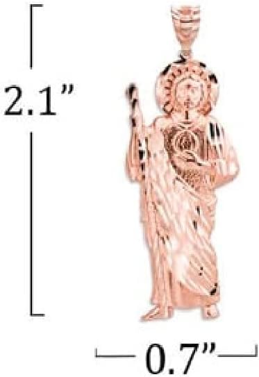 Bold 10K Rose Gold 2-1/10" Christian Saint Jude Thaddeus Patron Saint of Lost Causes Pendant Necklace, 22"