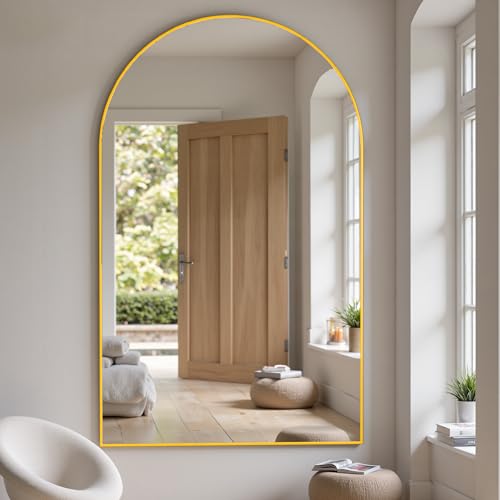 Suidia Arched Full Length Mirror, 82"x44" Floor Mirror Freestanding, Floor Standing Full Body Mirror with Stand for Bedroom, Hanging Mounted for Living Room Cloakroom, Gold
