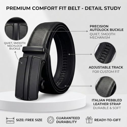 Image of WildHorn Men's Genuine Leather Belt for Men| Premium Auto-Lock Buckle | Adjustable up to 48 inch | Formal & Casual Wear | Micro-Adjust Fit | Stylish Gift Box Included