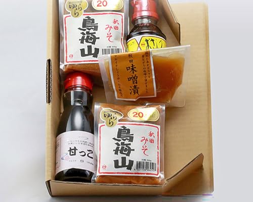 秋田県産 みそしょうゆギフト(甘っこ200ml、おさしみしょうゆ100ml、みそ500g×2、糸カボチャのみそ漬け1個)