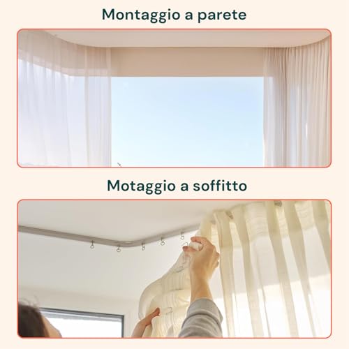 Binario Tenda Soffitto/Parete Flessibile 5M Con Supporti, Ganci E Rulli - 4