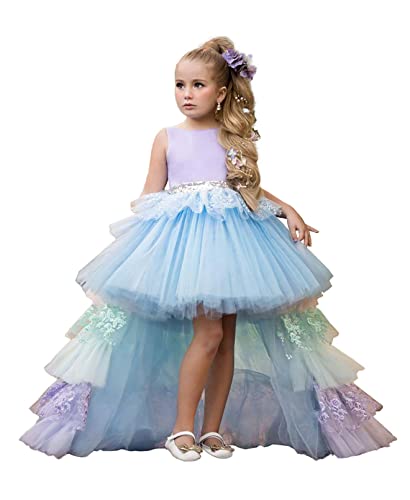 ZHengquan Girls Unicorn Dresses Sparkly Long Tulle Puffy Rainbow Birthday Party Dress Ball Gown for Kids