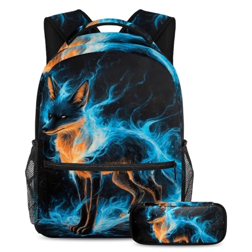 Sac à dos parfait pour les étudiants au motif renard bleu scintillant