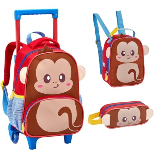 Kit Mochila de Rodinha Lancheira e Estojo Creche Infantil ZOOP Macaco