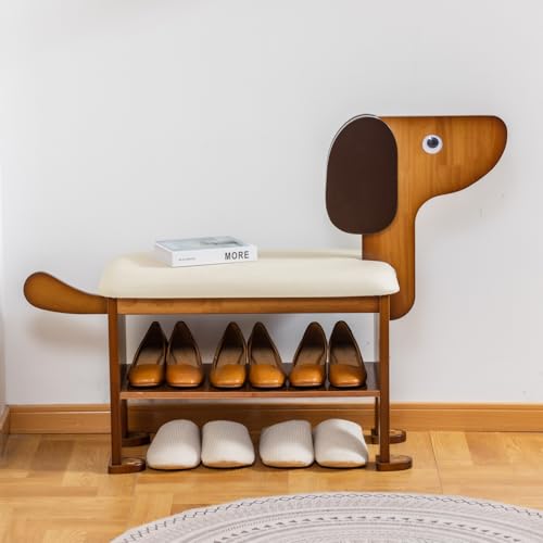 latifolia Puppy Shoe Bench, 2-Tier Solid Wood Entryway Organizer, Cute Pet-Shaped Shoe Bench for Hallway & Living Room,(23.62 inch) — view 2