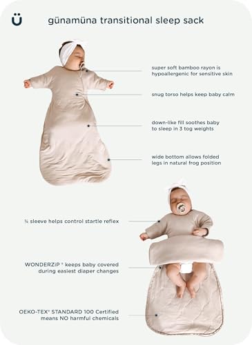 Image of GUNAMUNA Long-Sleeve Transitional Swaddle Sleep Bag - Soothes Infants, Easy Diaper Changes with WONDERZiP