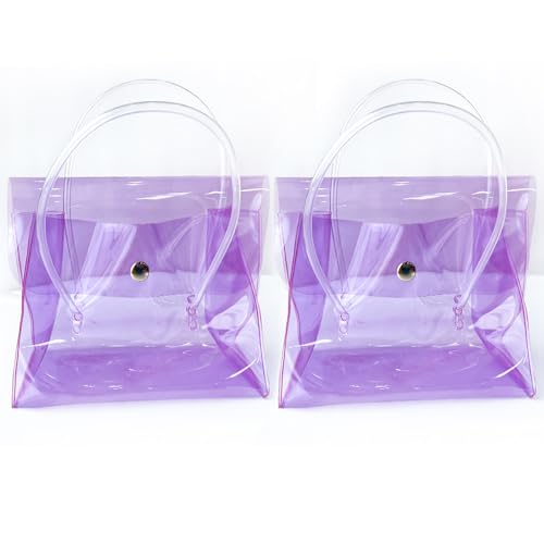 2PCS Clear Plastic Tote Bags with Buttons Closed, Simple Beach Bag Cosmetic Storage Bag for Girls.