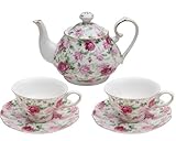 Gracie China by Coastline Imports Porcelain Pink Summer Chintz 5-Piece Tea Set, 7 fl oz