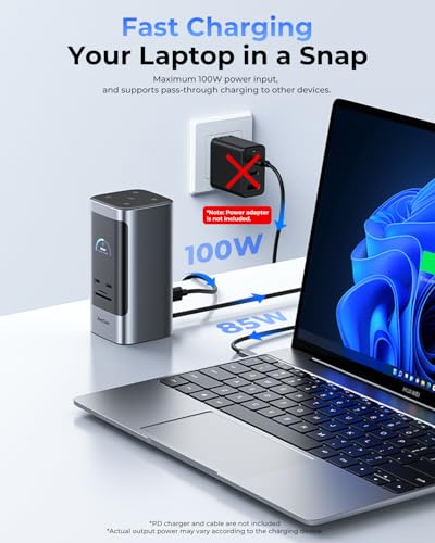 Image of RayCue 15 in 1 Laptop Docking Station 3 Monitors, Triple 8K Display with 3 HDMI, 6 USB Ports, 5 Shortcut Button, Gigabit Ethernet, PD3.0, Smart Display for Windows /Dell /Lenovo /HP...(No Power Adapter)