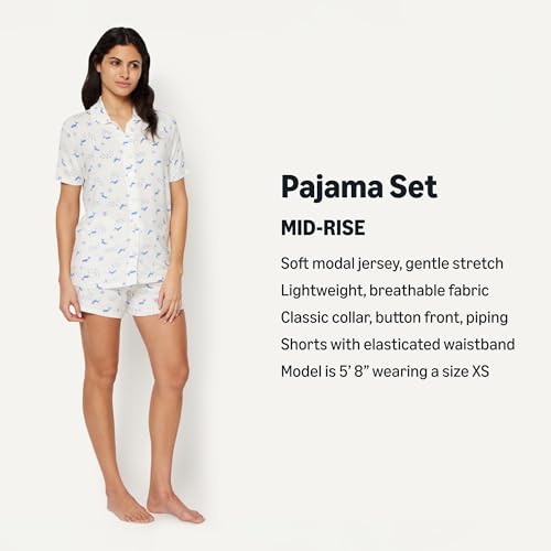Amazon Essentials Women's x Sofia Grainge Mommy and Me Short Sleeve Pajama Set, Ivory Whales, Medium