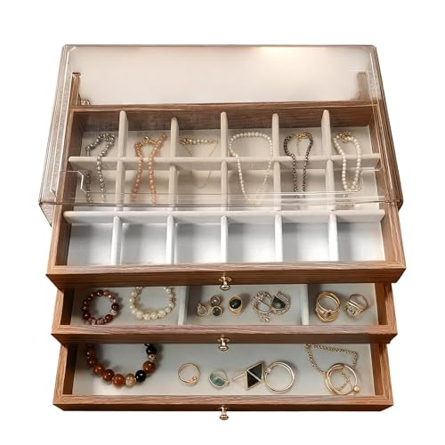 Joyero de madera | Bandeja para anillos y pulseras con compartimentos, estuche para joyas, para madre, niña, hogar, manualidades, armario, tocador, cuarto de maquillaje
