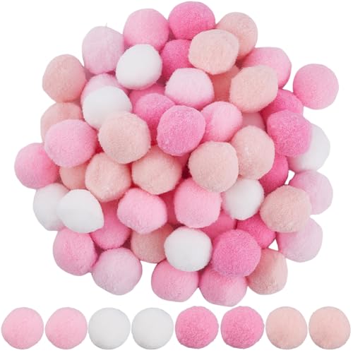 SUNNYCLUE 100Pcs Pink Pompom Balls Craft Pom Poms Bulk 25mm Polyester Valentines Day Soft Fluffy Fuzzy Decor Round Mini Pompoms Ball for Fathers Day Mothers Day Making DIY Creative Art Crafts Party