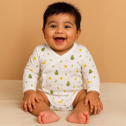 Image of MOM'S HOME Organic Cotton Front Open Kimono Onesie For Newborn Baby | New Born Clothing For Boys & Girls | 0-6 Months | Pack of 1