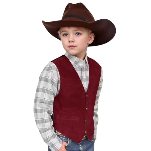 Boys Vest Leather Western Cowboy Dress Vests Vintage Suede V Neck Formal Wedding Waistcoat
