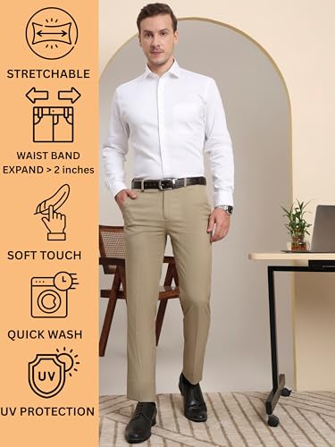 Image of SaintX Men's Premium Stretchable Formal Trouser with Techno Flex Waistband | Slim Fit Pants | Italian Design | Office Wear /Executive Wear