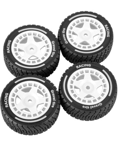 RCarmubWow 4PCS Plastic Wheels & Rubber Tires RC Car Replacement Parts, 1/14 Scale Compatible with M-J-X 14301 14302 14303 14304,White