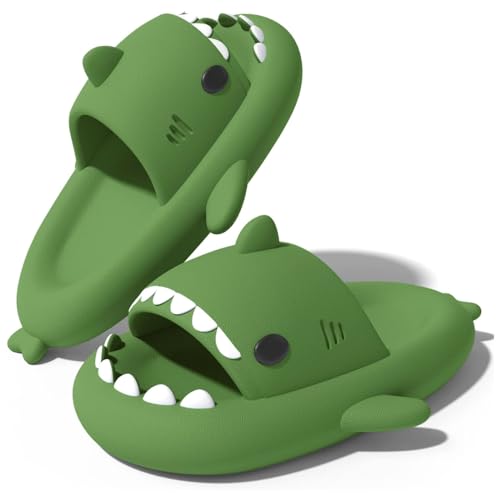 Shark Sildes Slippers Hai Hausschuhe Jungen Mädchen Dunkelgrün 32/33 EU