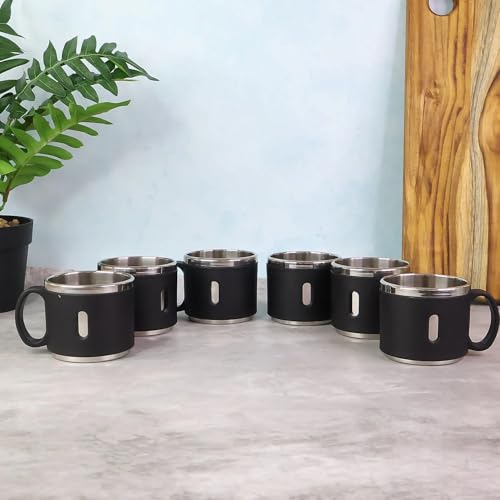 Image of Premium Stainless Steel Double Wall Coffee Mug Set 6 Pc Gift Set (150ml Each) | Insulated & Reusable Cups | Ideal for Gifting, Home, Office Use, Multicolor