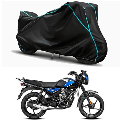 Image of Waterproof Bike Body Cover Compatible for | Bajaj CT 110X Kick Start | Taffeta Fabric, Sky Piping Design, Bottom Elastic Fit | Dustproof, Sun UV & Rain Protection for All Weather.