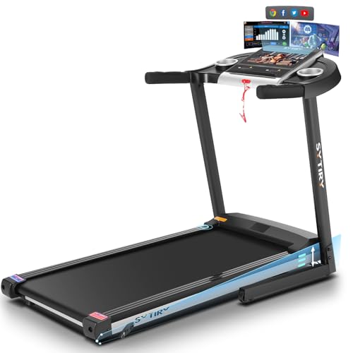SYTIRY Treadmills for Home with TV Screen and WiFi,Smart Foldable Treadmill Machine,3D Virtual Sports Scene,HiFi Speakers,Popular APP for Social Networking,Video,and Search,Walking Treadmill