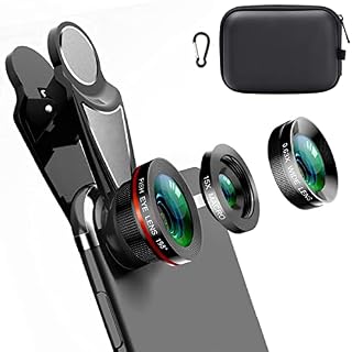 KINGMAS 3 in 1 Universal 198° Fish Eye Lens + 0.63X Wide-Angle Lens + 15X Macro Clip Camera Lens Kit for iPad iPhone Samsung Android and Most Smartphones (Black 3-in-1 (Upgrade))