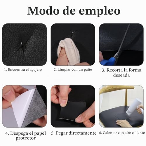 Miniatura 6 de Cuero Adhesivo Parches Polipiel, Polipiel Adhesiva Piel Para Tapizar 40 X 150 Cm Para Sofás, Asientos De Coche, Silla De Oficina, Cabecera, Bolsos, Negro