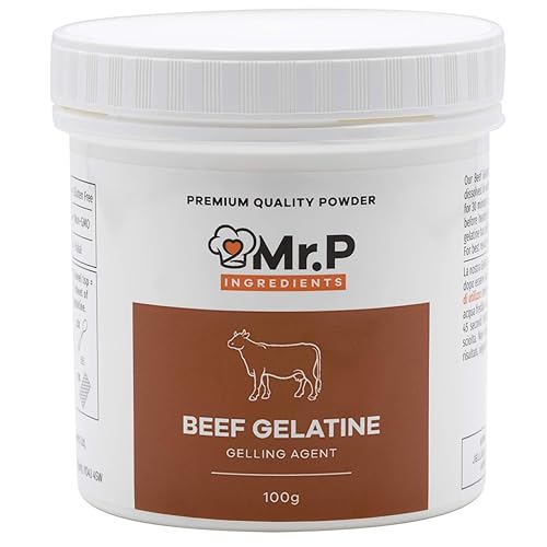 Mr.P Ingredients Beef Gelatine 100g 250 Bloom Powder Unflavoured Stabiliser Gelling Aerating Agent Instant Halal Gluten Free Non-GMO (Recyclable Pot)