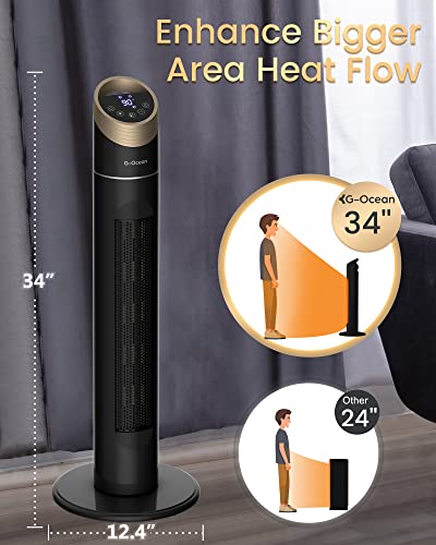 Electric Space Heater For Indoor Use, 34" Quiet Heating Space Heater For Large Room With Remote, 3 Modes, Overheating & Tip-Over Protection, Oscillating Ceramic Tower Heater For Garage, Home Office #TOP1