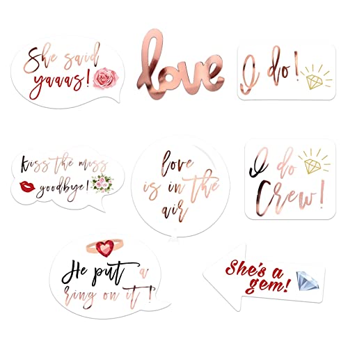 Image of Wedding Bridal Shower Photo Booth Props, 23 Pieces Rose Gold Bachelorette Party Decorations Photo Booth for Bridal Shower Girls Night Out Hen Party Gift Accessories Wedding Favor Supplies