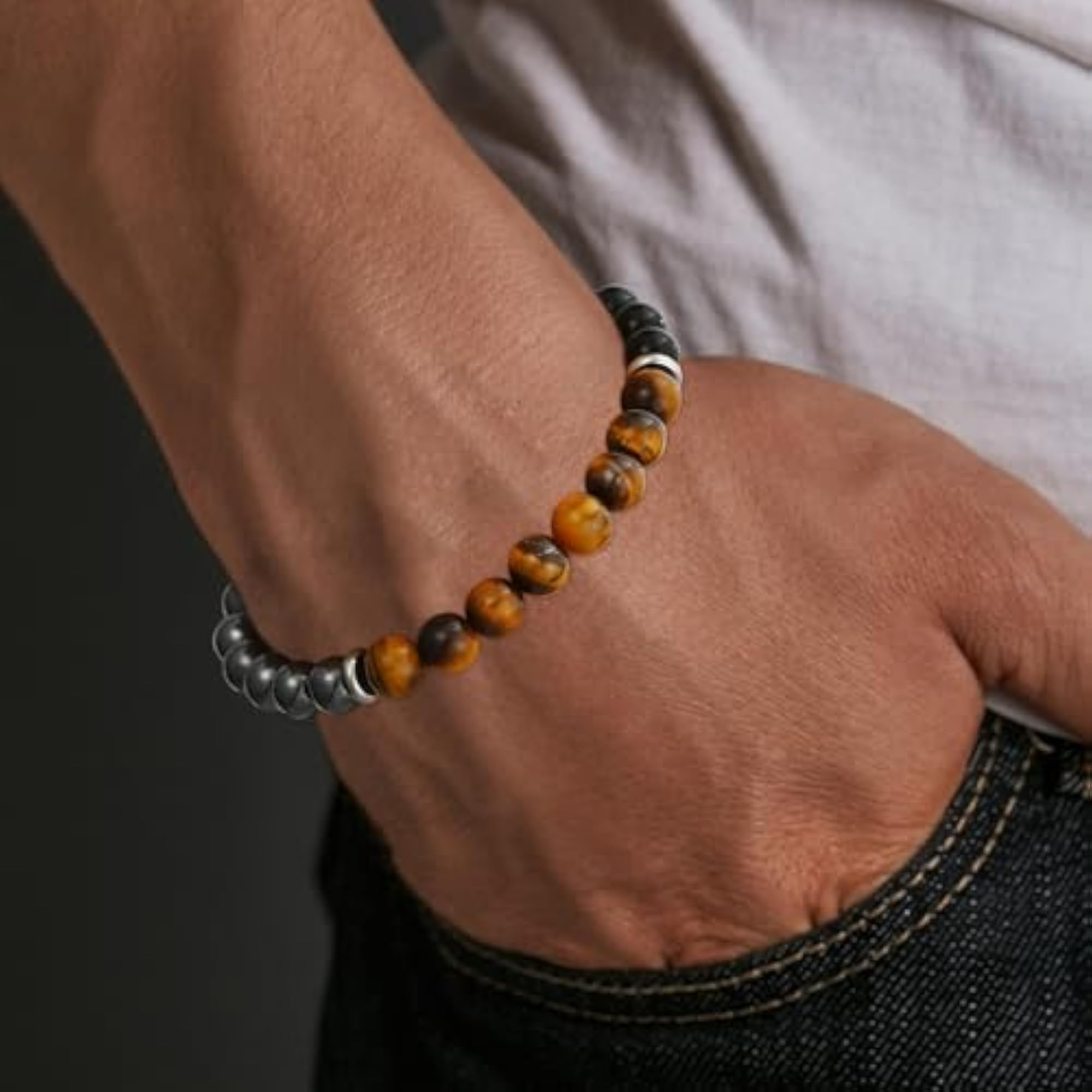 Triple Protection Natural Stone Bracelet for Men, Evil Eye Gift