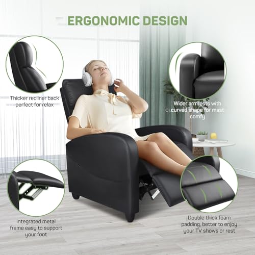 image for Zibbizo Recliner Chair with Massage and Lumbar Support, Small PU Leath
