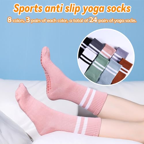 Jspupifip 24 Pairs Pilates Socks with Grips for Women, Non Slip Yoga Socks Bulk Grippy Socks for Home Hospital Barre Workout4