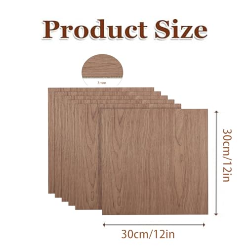 6Pcs 12 x 12 x 1/16 Inch Walnut Plywood Sheets Unfinished Plywood Sheet for Arts and Crafts, Painting, Pyrography, Wood Engraving, Wood Burning, Laser, Architectural Models