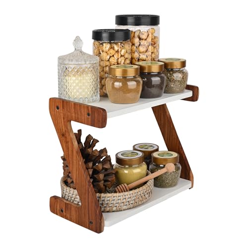 Image of OXMIC 2-Tier Kitchen Rack & Organizer Spice Rack & Container Organizer, Utensils Dishes Spices Jar Holder Rack & Cup & Glass Holder (2 Layer Rack, Tiered Shelf), Countertop, Tabletop (rosewood)