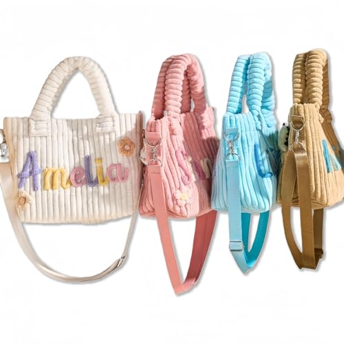 MEIEG Bolso Bandolera De Pana Personalizado Con Nombre, Bolso Pequeño Para Mujer, Bag De Hombro Con Correa Ajustable Para Chicas, Ideal Para Viajes Y Compras