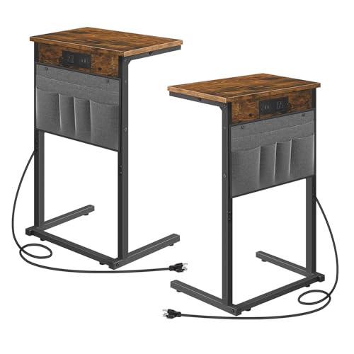 HOOBRO C Shaped End Table Set of 2 with Charging