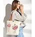 So'each Canvas & Beach Tote Bag Three Flamingos Love Graphic Handbag Shoulder Bag