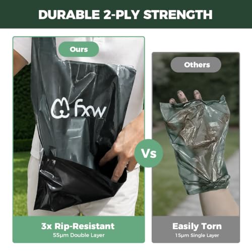 Image of FXW 2-Ply Durable Dog Poop Bags, Extra Thick Leak-Proof, 100 Count | Large 14 x 9 inch Size, Easy-Open Handle, Unscented, 50% Recycled Plastic