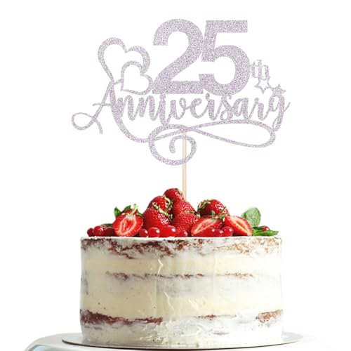 Dxsdgetue 25th Anniversary Cake Toppers - Silver Glitter Wedding &