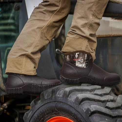 HISEA Men's Rain Boots, Ankle Height Garden Shoes Waterproof Rubber Neoprene Mud Boots Durable Insulated Short Outdoor Work Booties for Gardening Farming Camping Fishing and Yard Working