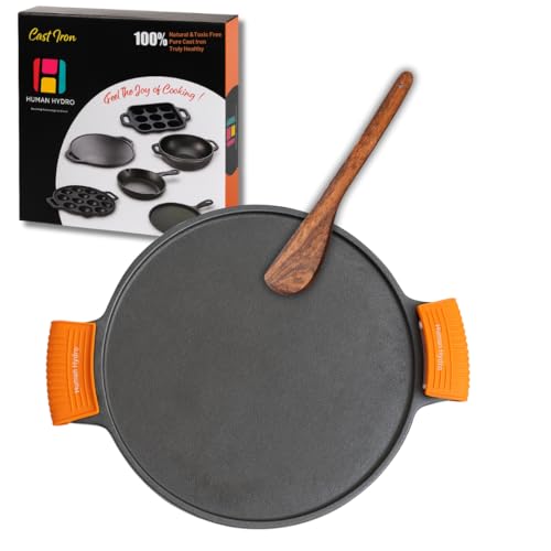 Human Hydro 12-Inch Cast Iron Dosa Tawa | Double Handle with Sili...