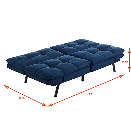 Memory Foam Futon Sofa Bed Couch Sleeper Convertible Foldable Blue Suede #TOP2