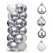 Valery Madelyn 24ct 40mm Frozen Winter Silver White Shatterproof Christmas Ball Ornaments Decoration,Themed with Tree Skirt(Not Included)