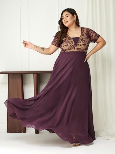 Image of Miss Chase A+ Women's Floral Printed Relaxed Fit V -Neck 3 /4Th Sleeve Georgette Maxi Dress