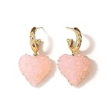 Heart Shaped Dangle Earrings for Women, Featuring Lab-Created Crystals in Pink, Romantic Love Gift, Hypoallergenic Sterling Silver Posts