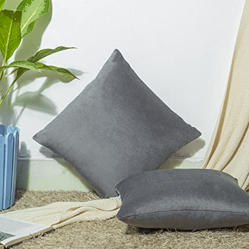 Image of Cazimo Velvet Cushion Covers for Bed, Sofa and Couch - 16 * 16 inches | Ideal for Living Room | Set of 2, Grey